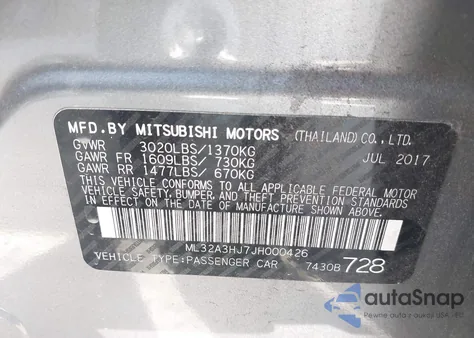 2018 Mitsubishi Mirage Es из США, поврежденный, VIN ML32A3HJ7JH000426